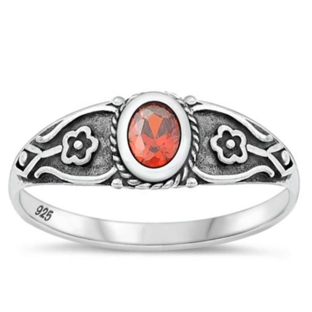 Silver CZ Garnet Ring